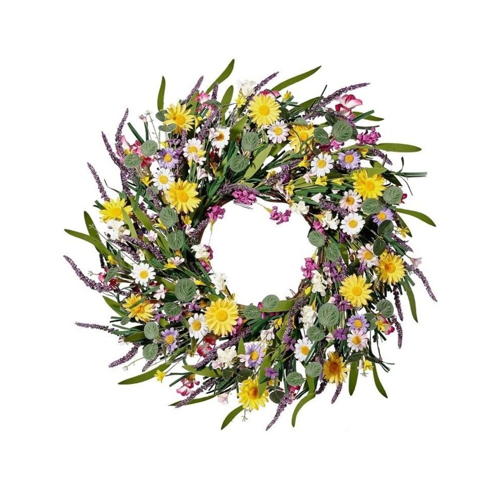 Sggvecsy 24" Spring Wreath Lavender and Daisies Front Door Farmhouse Decor